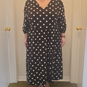 Ava & Viv Black and White Polka Dot Midi Dress